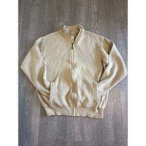 L.L.Bean Men’s Cotton Rib-Knit Sweater Cardigan Large Regular Beige